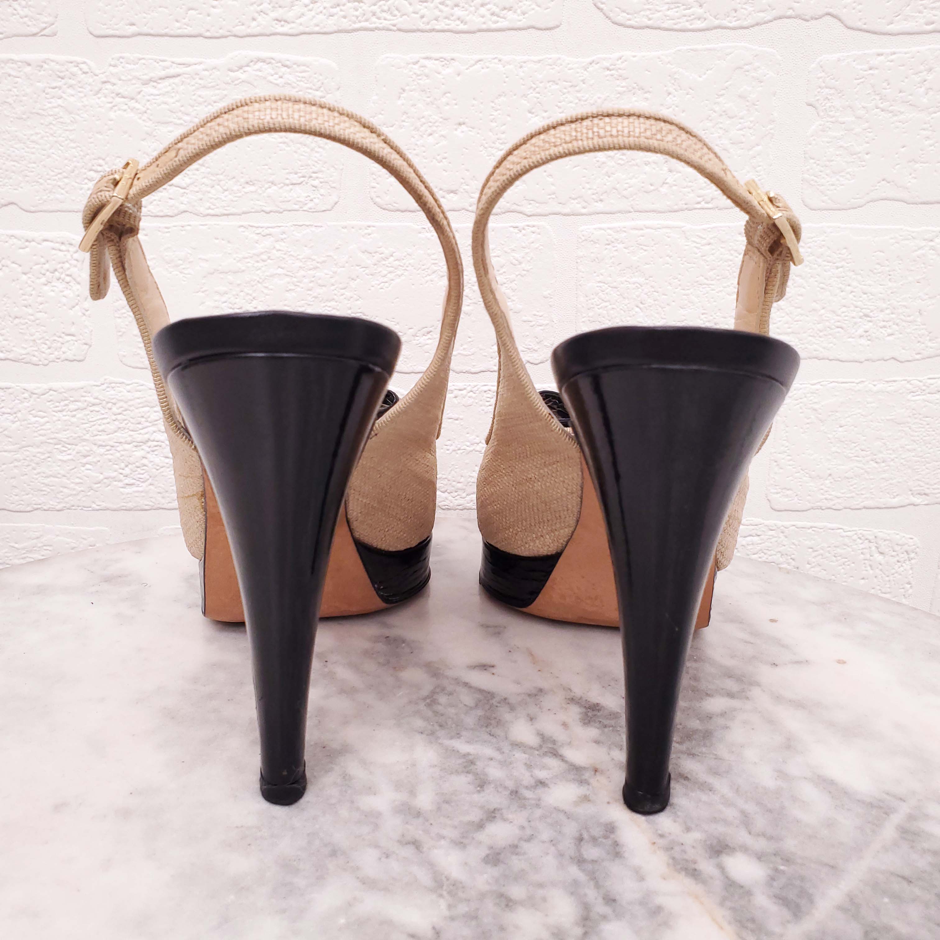 OSCAR DE LA RENTA LINEN HEELS - SIZE 37.5