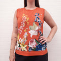 OSCAR DE LA RENTA ORANGE FLORAL SLEEVELESS SWEATER - SIZE XL