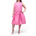 OSCAR DE LA RENTA PINK GATHERED DUCHESS SILK-SATIN GATHERED DROP WAIST DRESS - SIZE 12