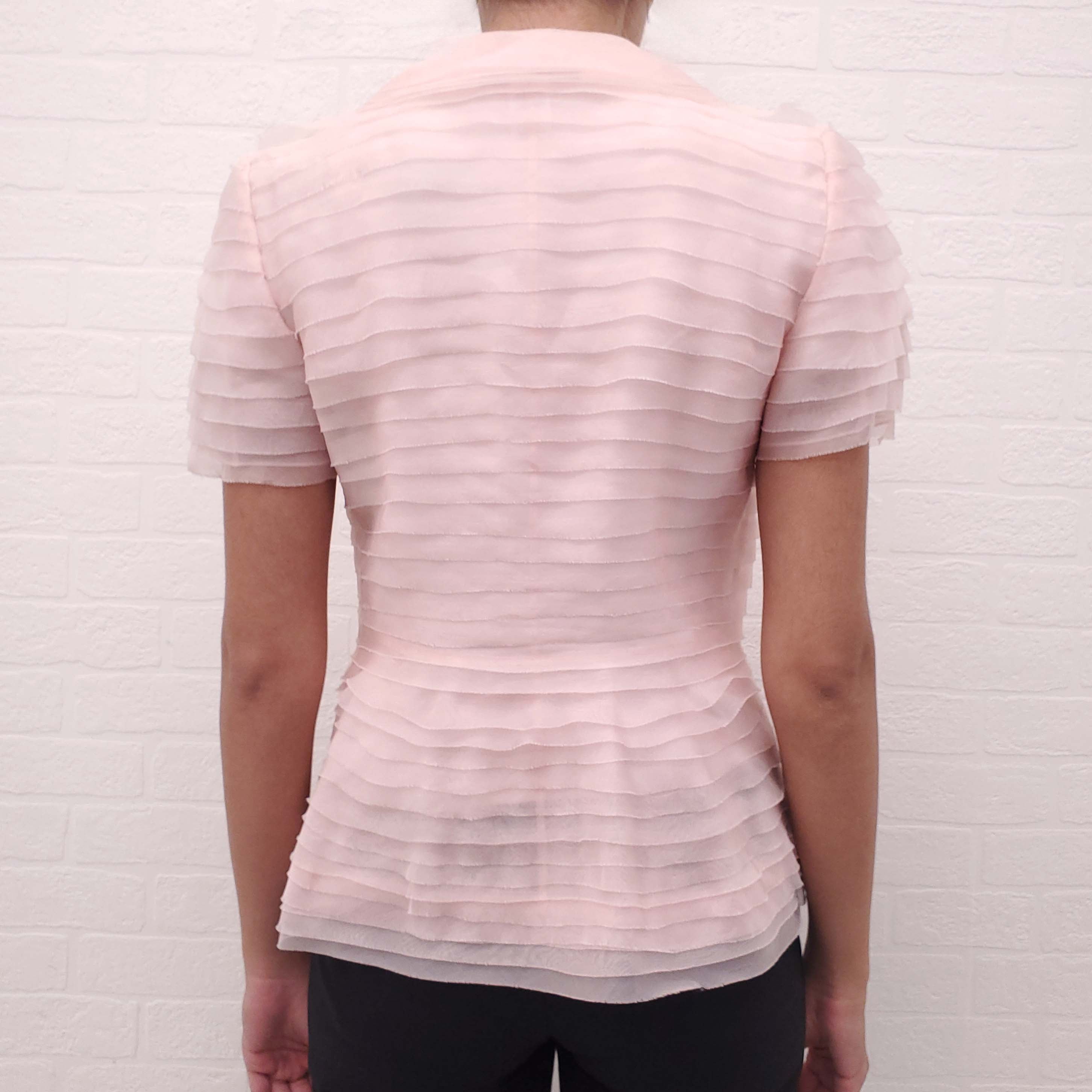 OSCAR DE LA RENTA PINK SHORT SLEEVED PLEATED JACKET - SIZE 4