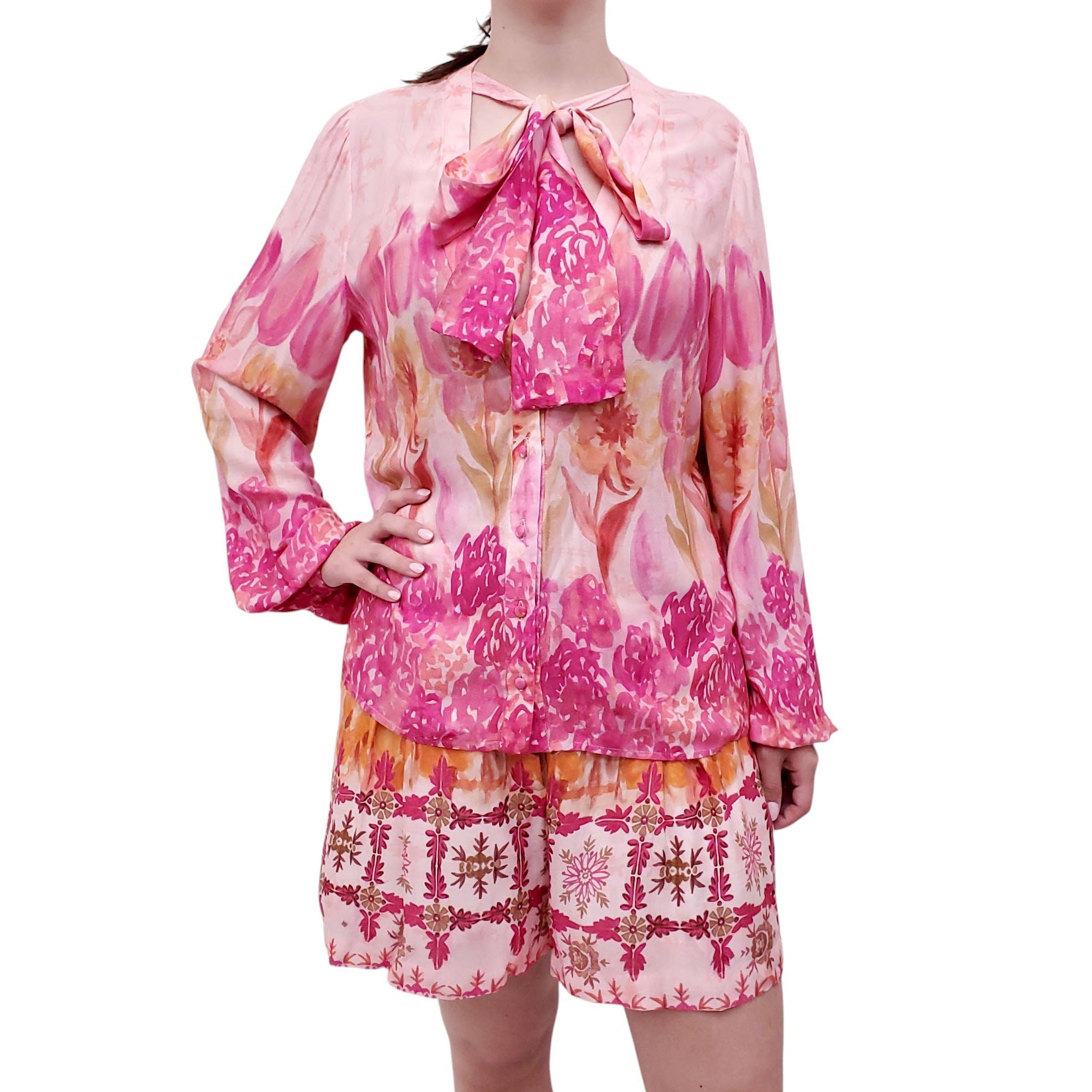 PATBO PINK AND ORANGE PATTERNED SHORTS SET - SIZE 10