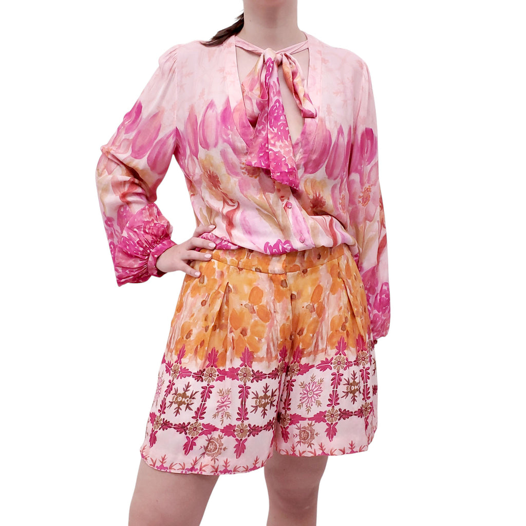 PATBO PINK AND ORANGE PATTERNED SHORTS SET - SIZE 10