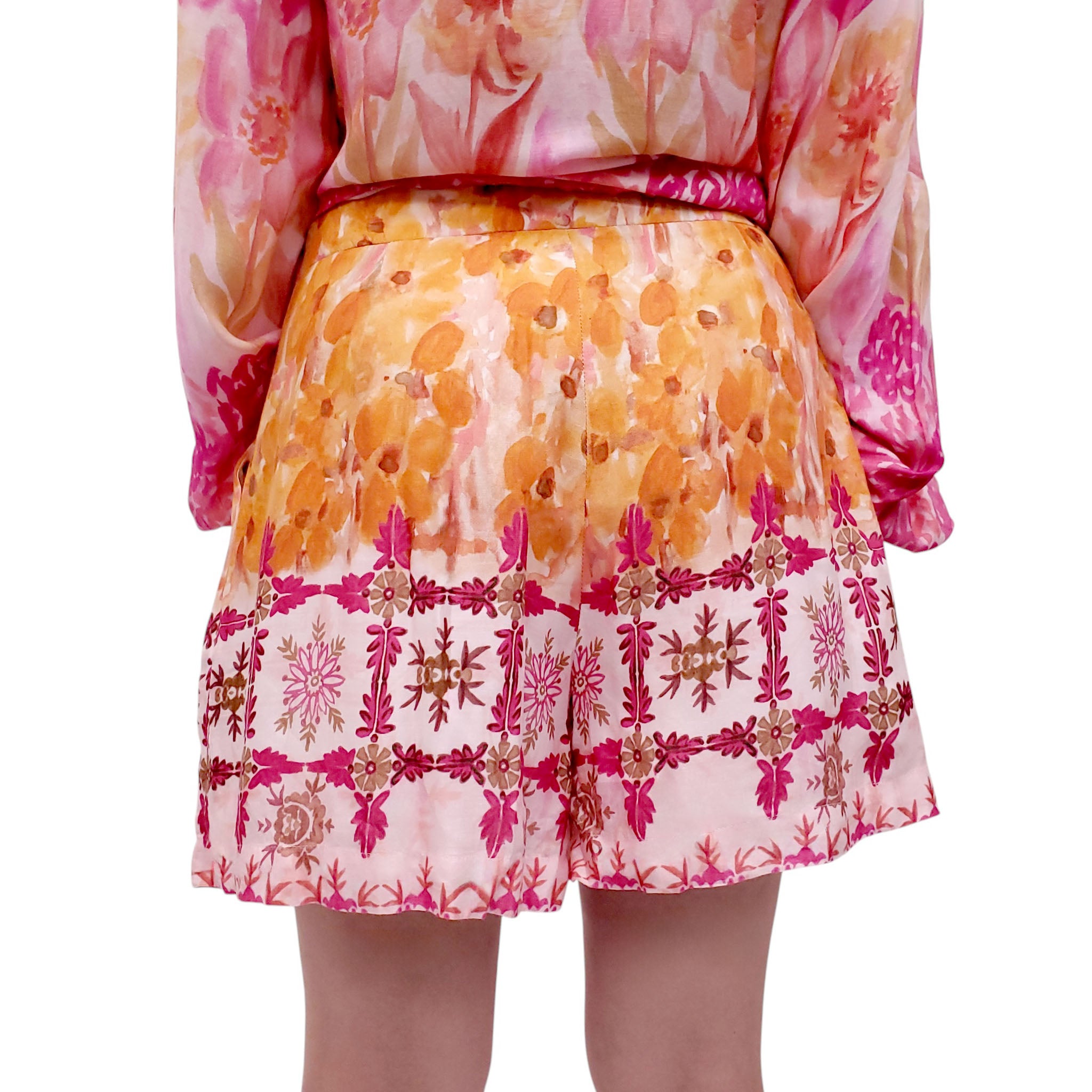 PATBO PINK AND ORANGE PATTERNED SHORTS SET - SIZE 10