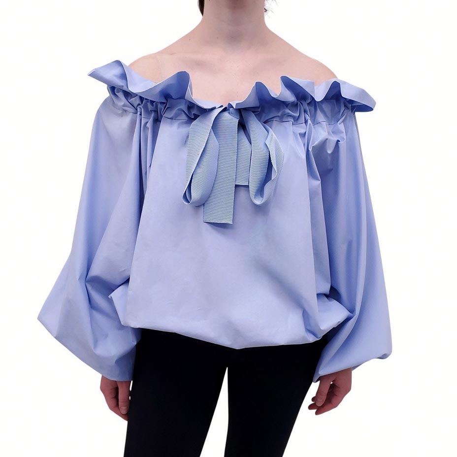 PATOU OVERSIZED BLUE COTTON BUBBLE BLOUSE - SIZE 36