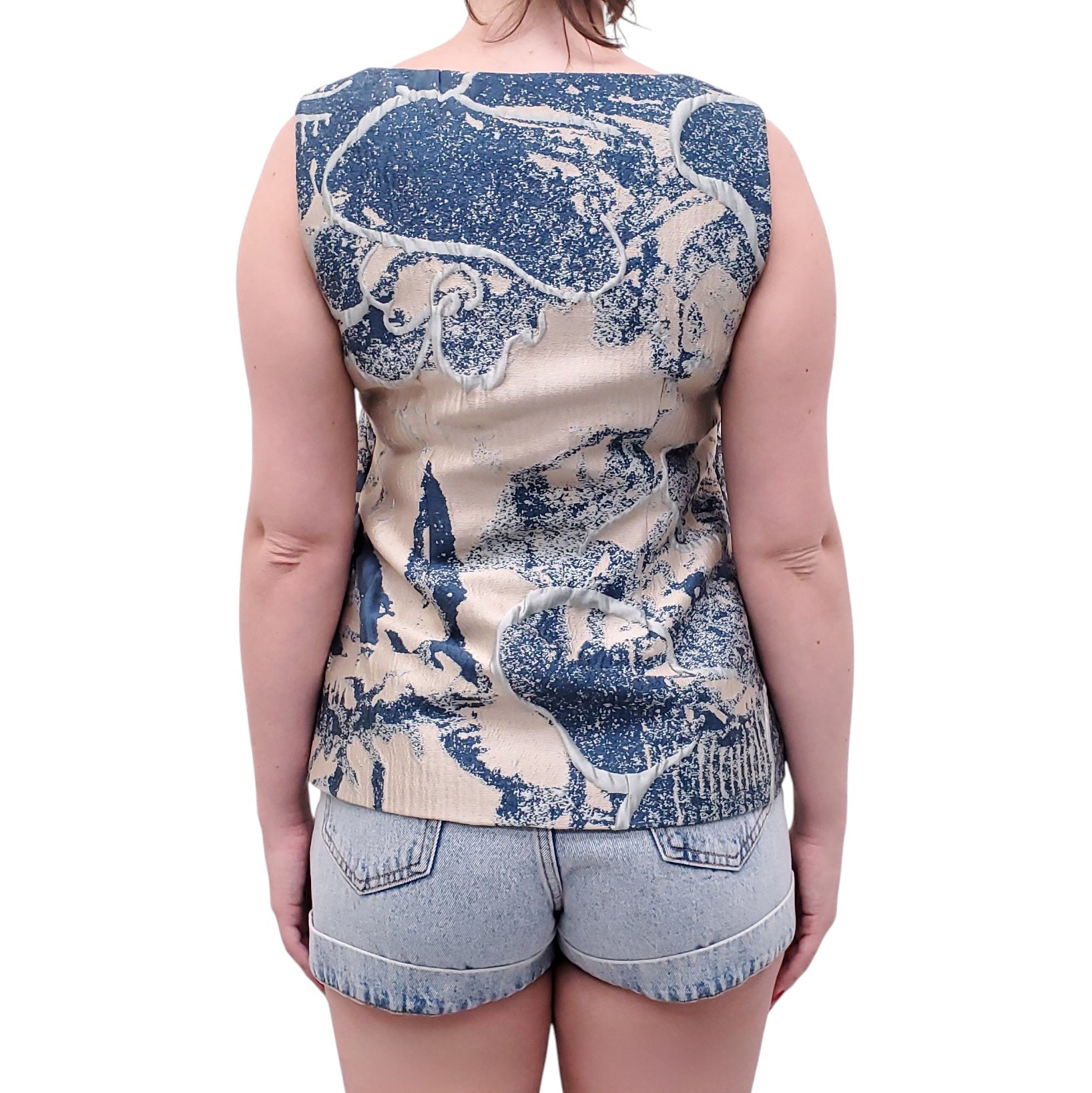 PAUW CREAM AND BLUE JACQUARD TOP - SIZE 2