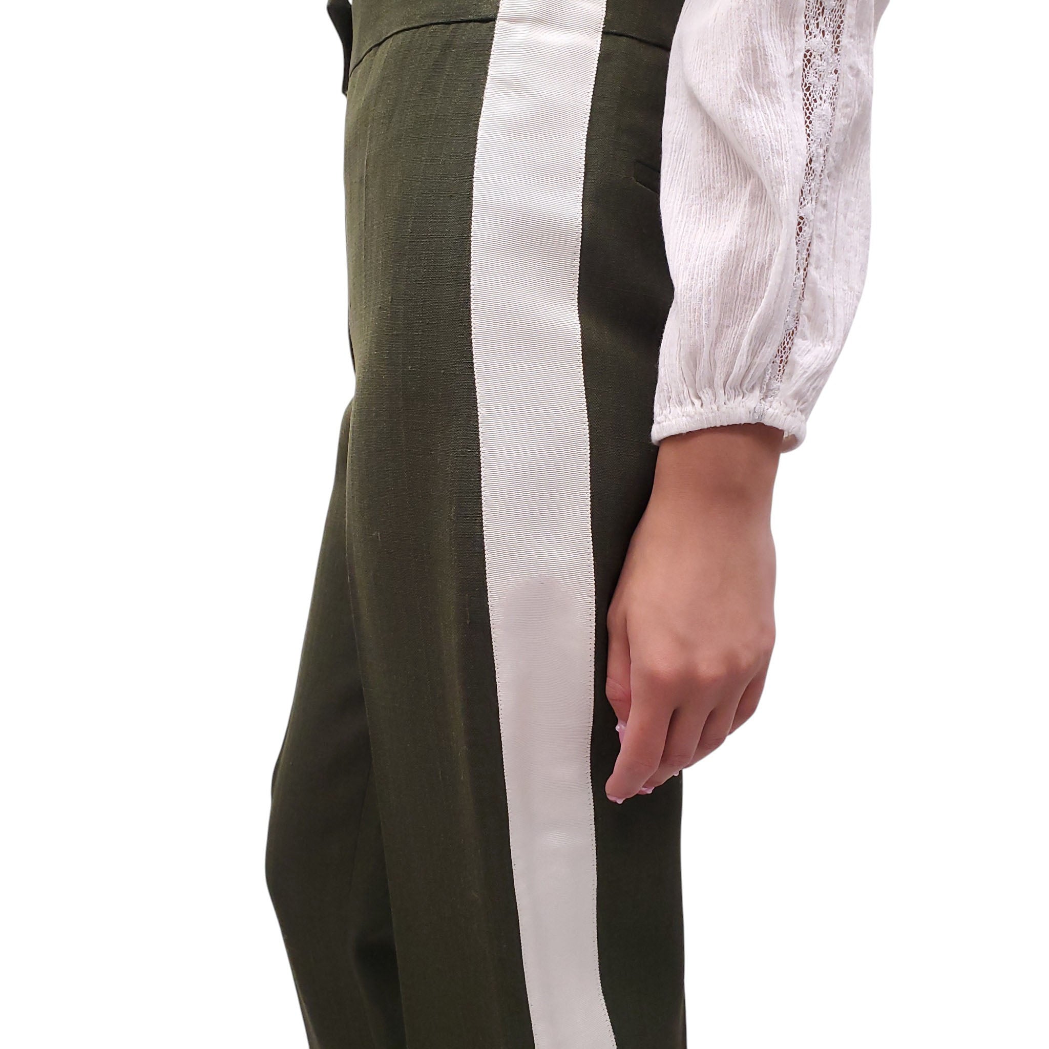 PETAR PETROV GREEN TROUSERS WITH SIDE STRIPE DETAIL - SIZE 40