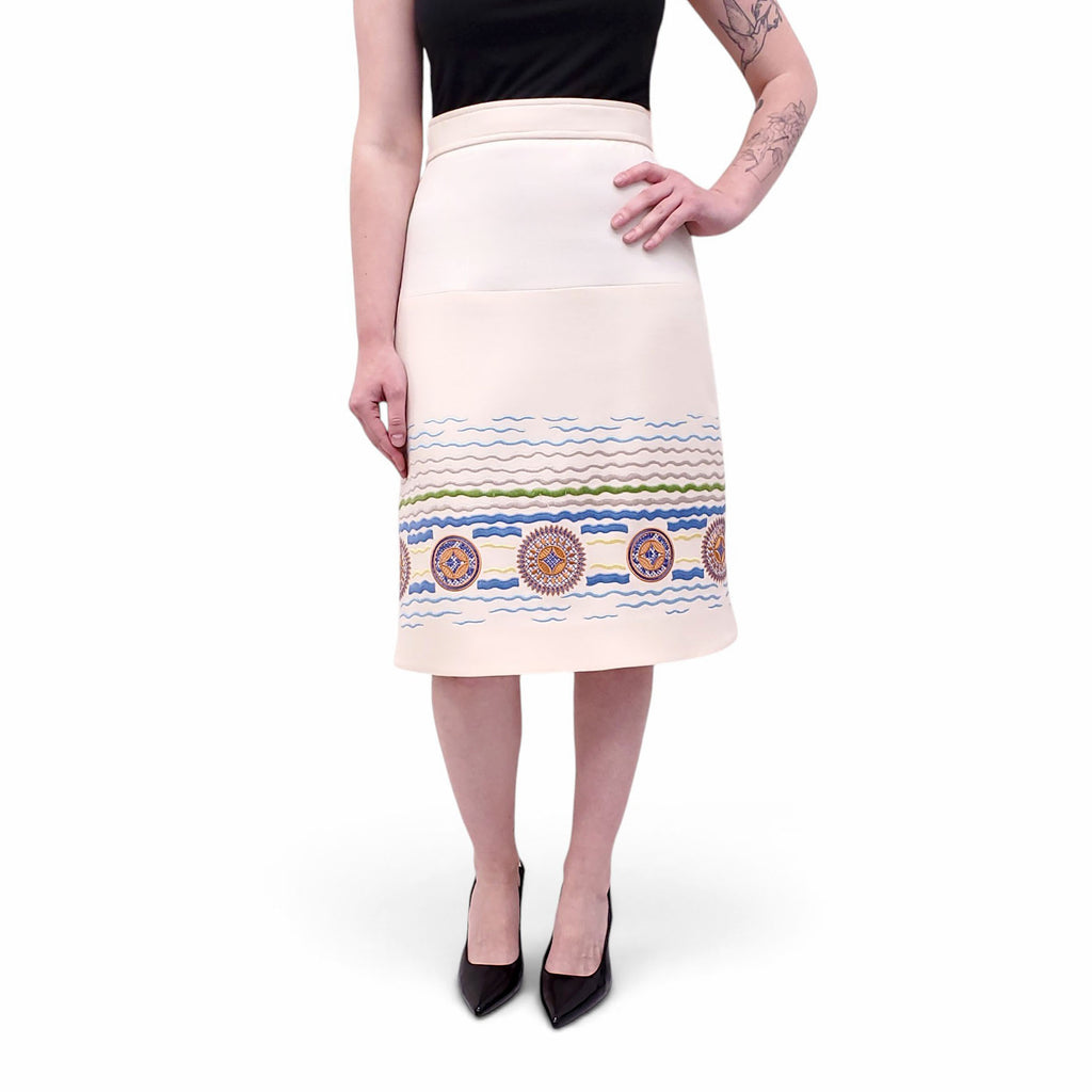 PETER PILOTTO CREAM EMBROIDERED PENCIL SKIRT - SIZE 6