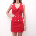 PIERRE BALMAIN RED DENIM DRESS WITH GOLD BUTTONS - SIZE 36