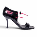PRADA BLACK AND PINK PATENT LOGO HEELS - SIZE 40