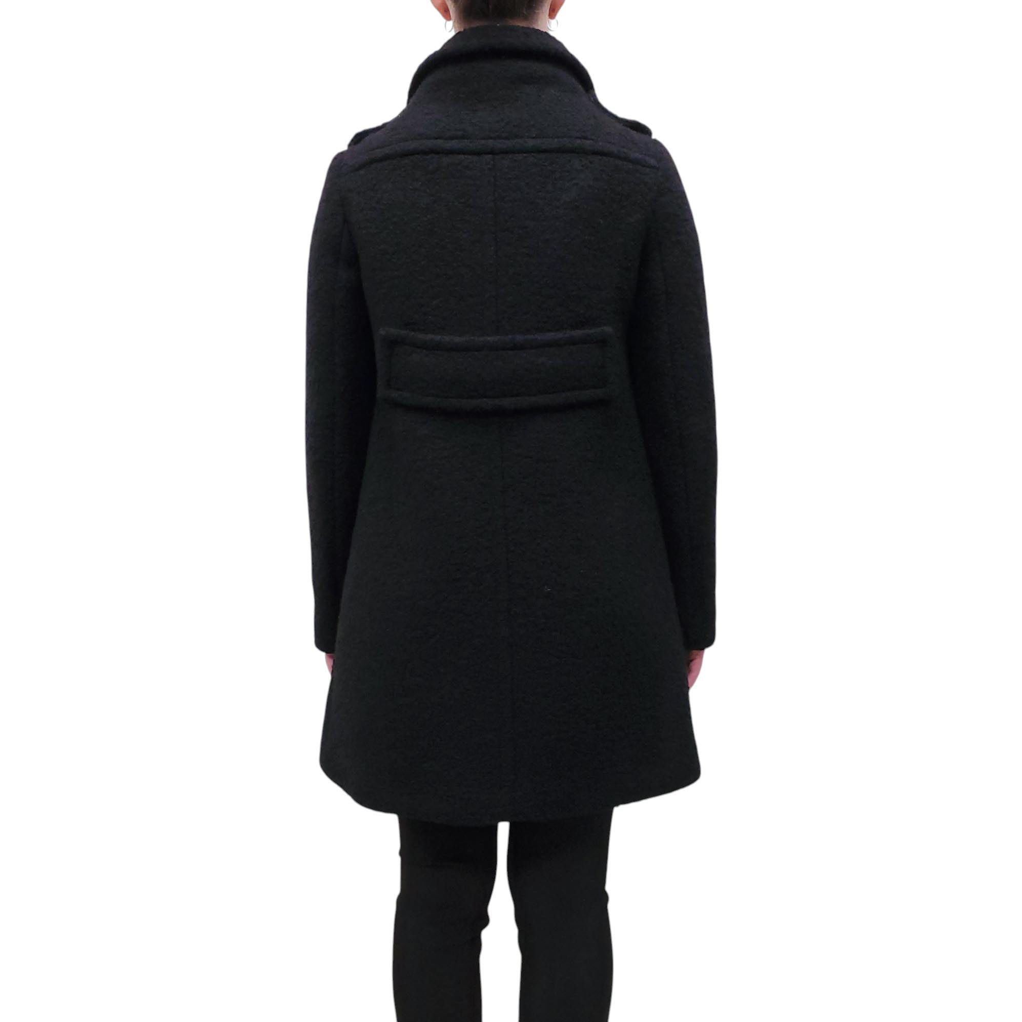 PRADA BLACK BOUCLE COAT WITH BLACK AND GOLD BUTTONS - SIZE 40