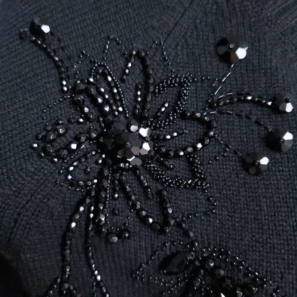 PRADA BLACK CASHMERE BEADED CARDIGAN - SIZE 44