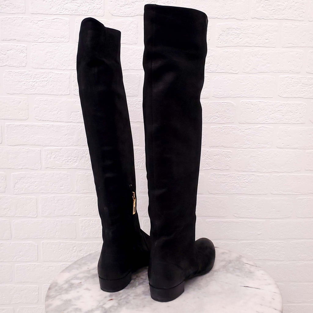 PRADA BLACK DISTRESSED BOOTS WITH GOLD ZIPPER - SIZE 36.5