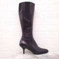 PRADA BLACK LEATHER BOOTS WITH ELASTIC DETAIL AND KITTEN HEEL - SIZE 36