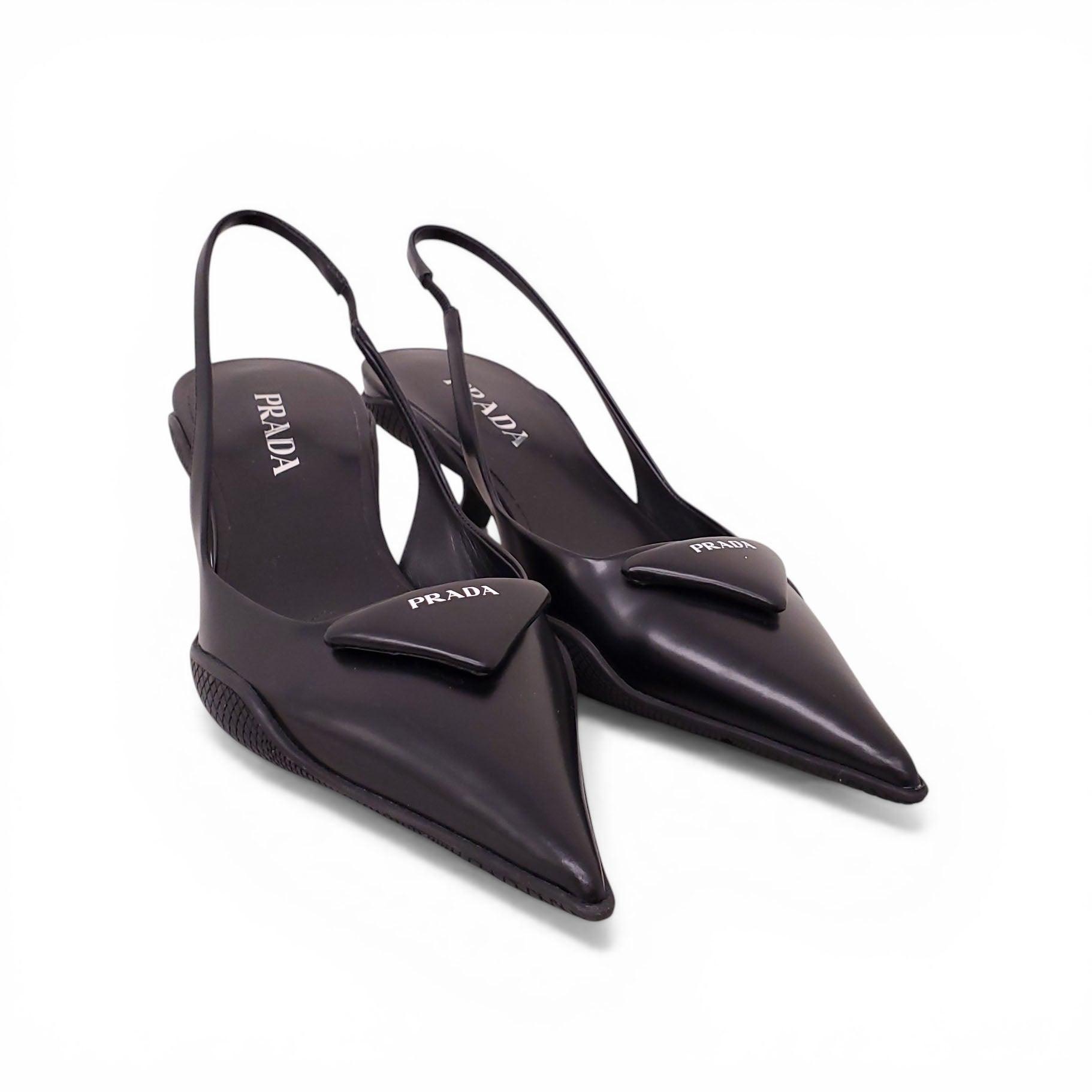 PRADA BLACK LEATHER SLINGBACK KITTEN HEELS - SIZE 40