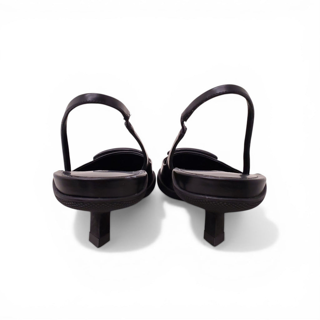 PRADA BLACK LEATHER SLINGBACK KITTEN HEELS - SIZE 40