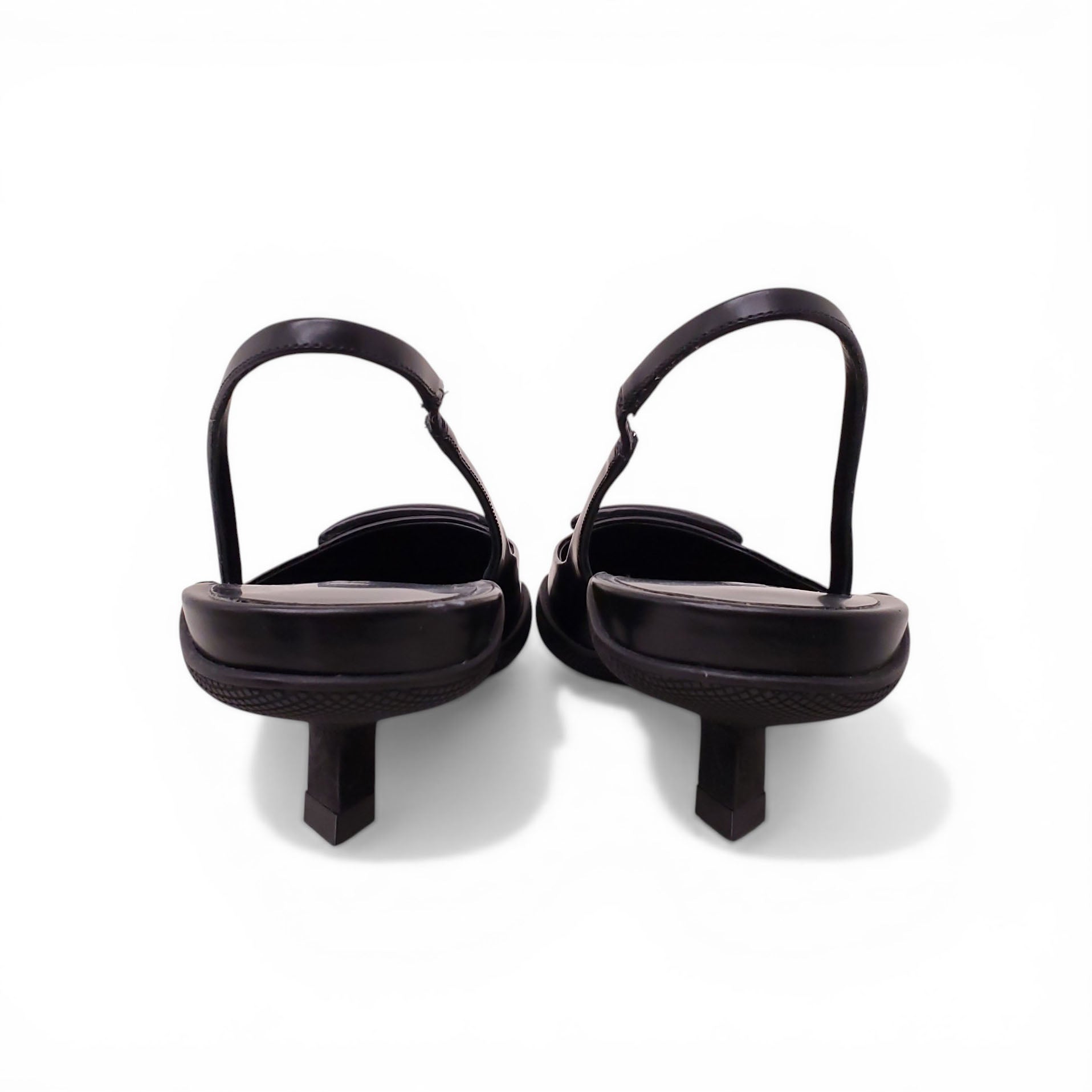 PRADA BLACK LEATHER SLINGBACK KITTEN HEELS - SIZE 40