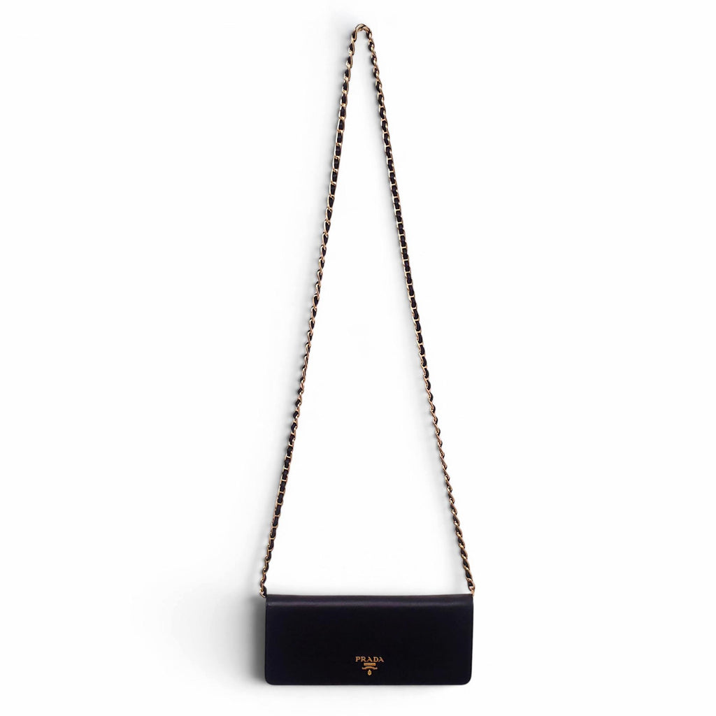 PRADA BLACK LEATHER WALLET ON A CHAIN