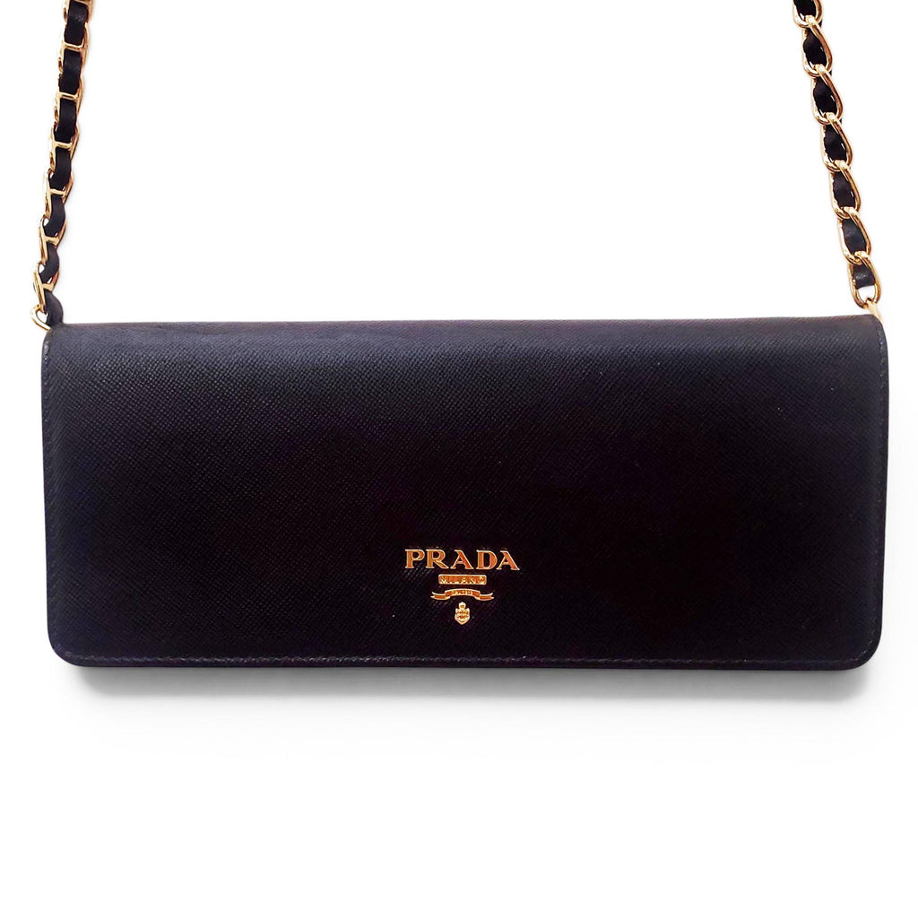 PRADA BLACK LEATHER WALLET ON A CHAIN