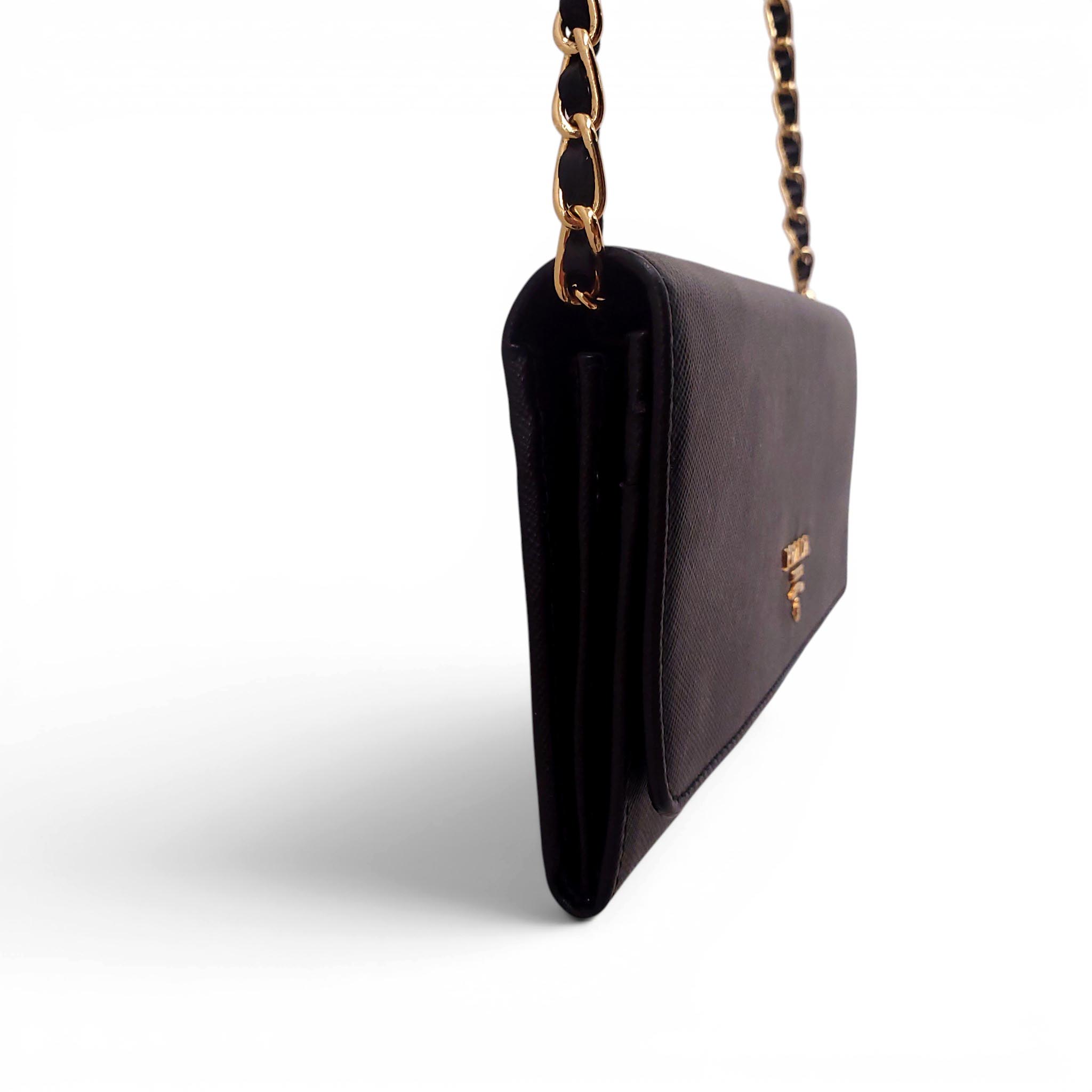 PRADA BLACK LEATHER WALLET ON A CHAIN