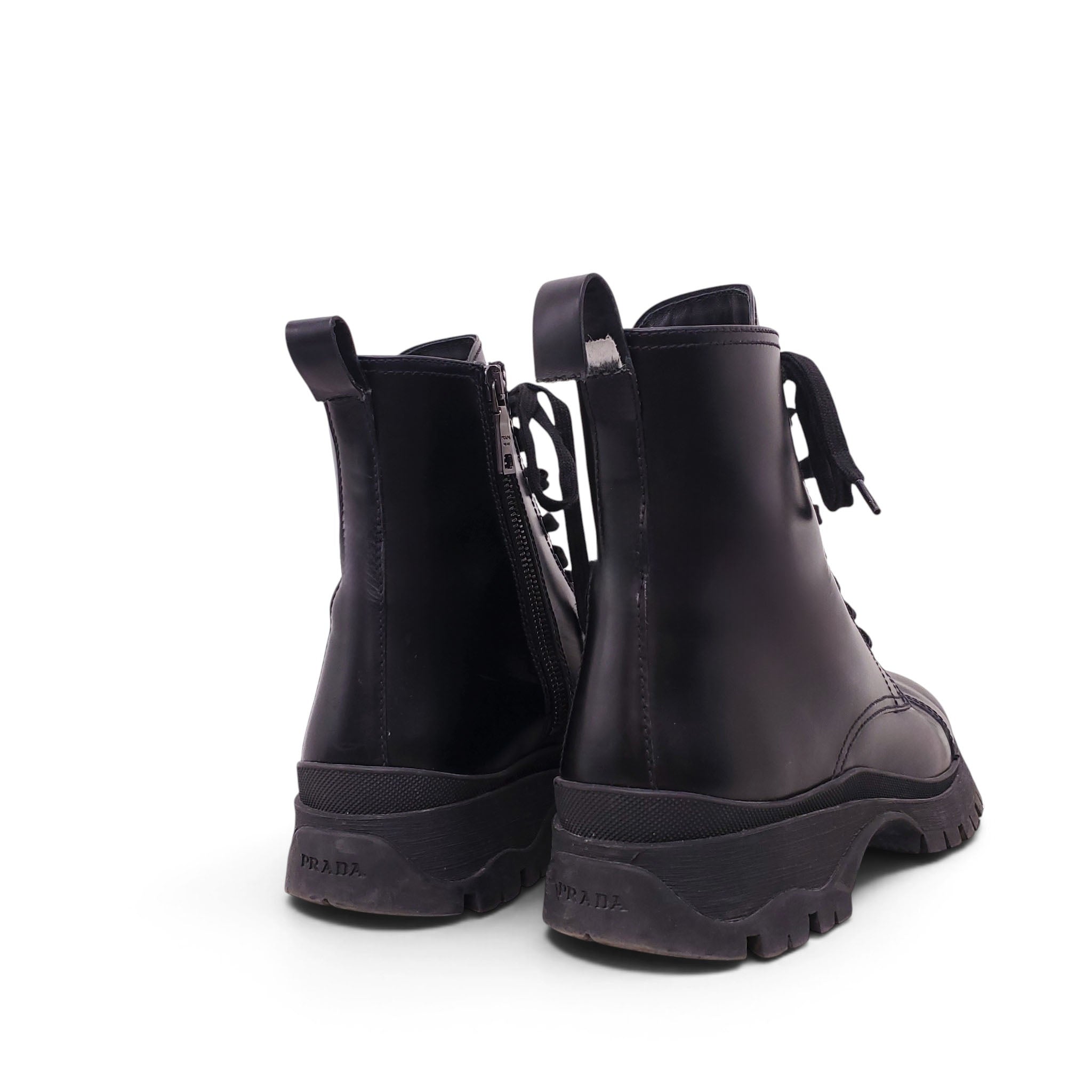 PRADA BLACK LOGO MOTO BOOTS - SIZE 38.5