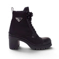 PRADA BLACK NYLON AND LEATHER BOOTIES WITH LOGO - SIZE 40