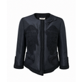 PRADA BLACK NYLON JACKET WITH BOW AND EMBROIDERED DETAIL - SIZE 46