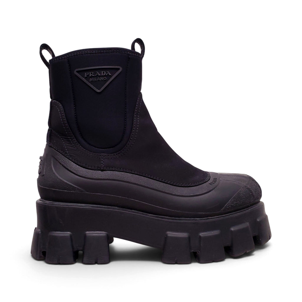 PRADA BLACK RE-NYLON LOGO BOOTS - SIZE 38.5