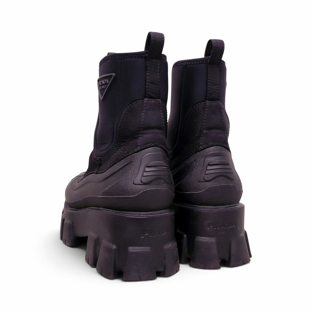 PRADA BLACK RE-NYLON LOGO BOOTS - SIZE 38.5