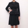 PRADA BLACK ROUCHED SKIRT SET WITH RIBBON DETAIL - SIZE 40