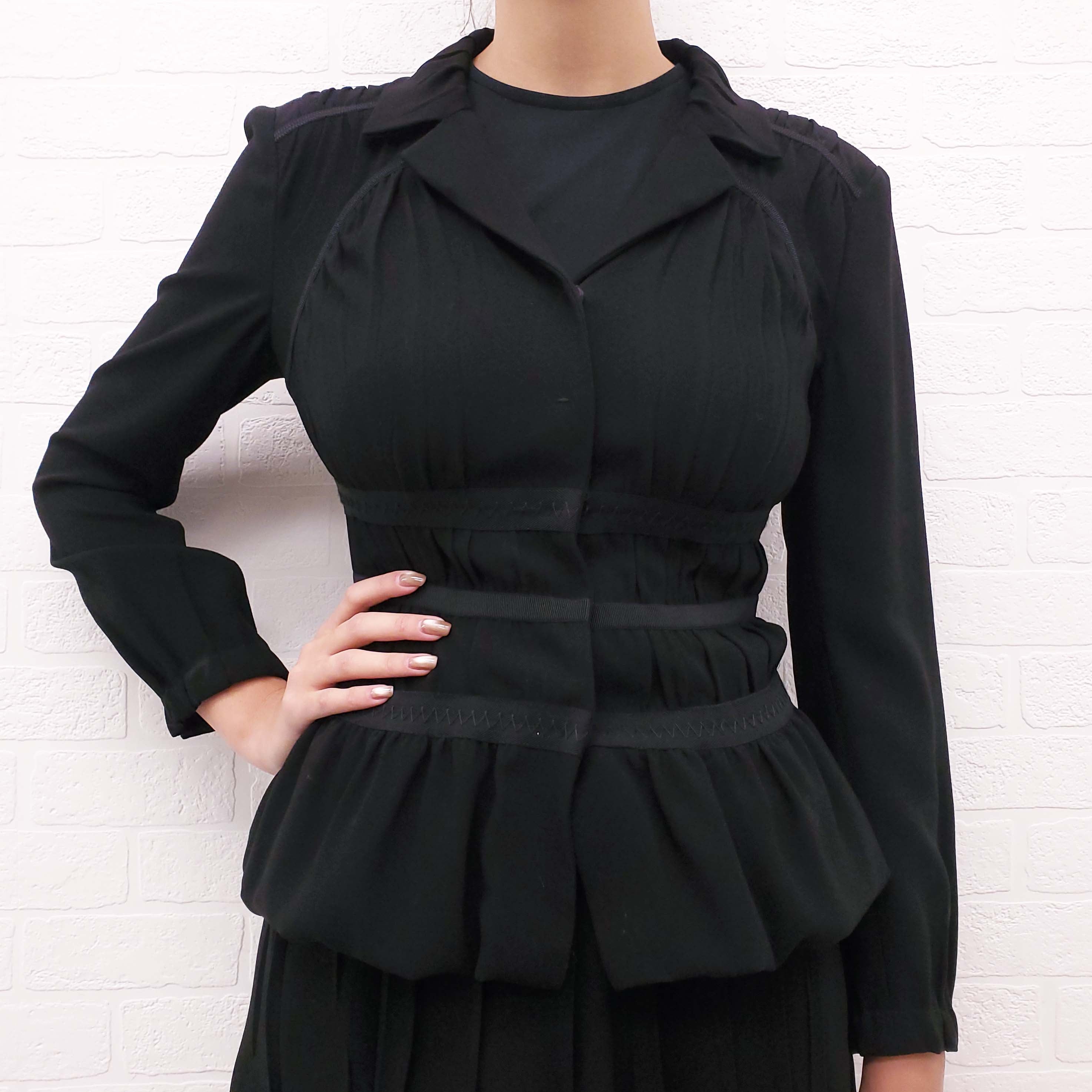 PRADA BLACK ROUCHED SKIRT SET WITH RIBBON DETAIL - SIZE 40
