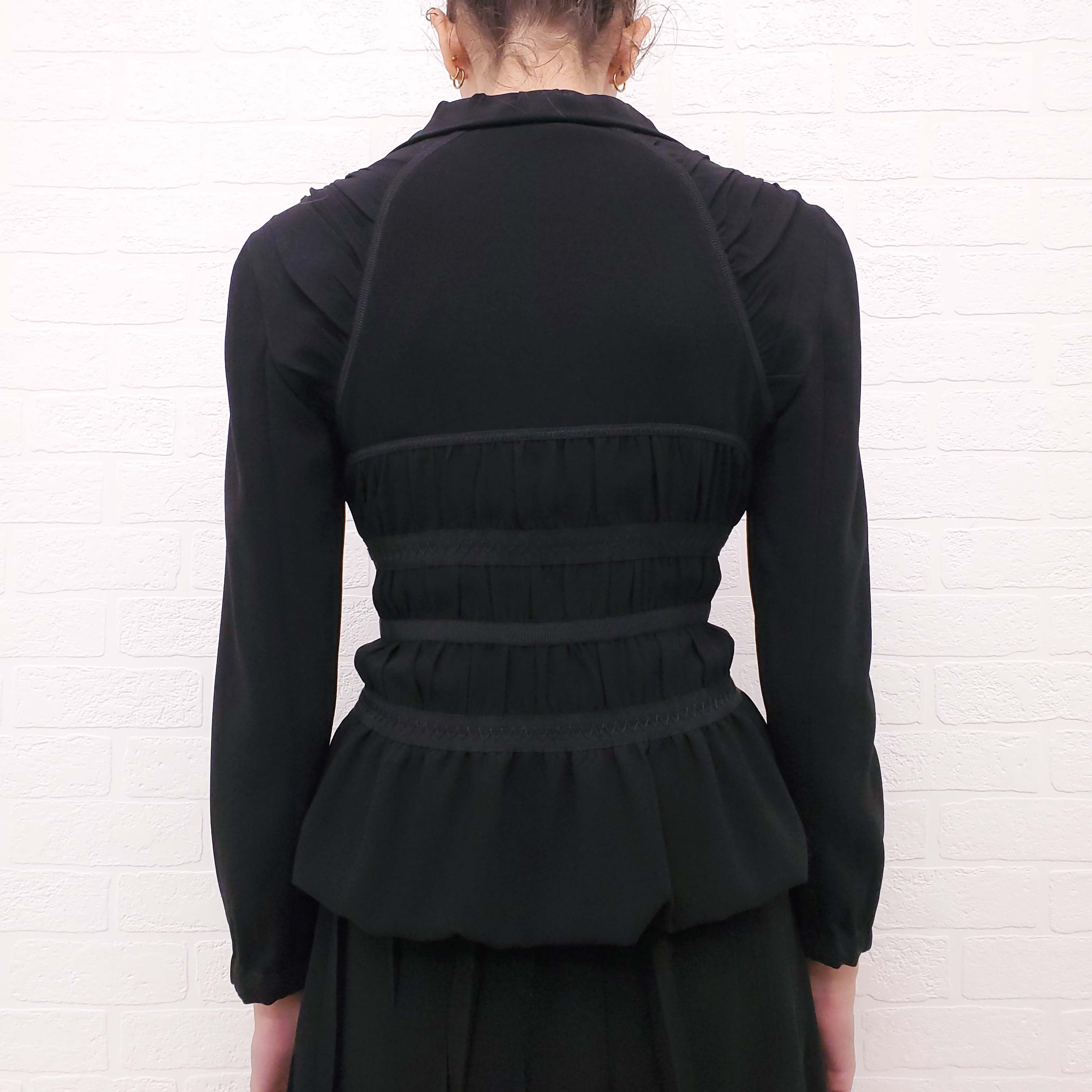 PRADA BLACK ROUCHED SKIRT SET WITH RIBBON DETAIL - SIZE 40