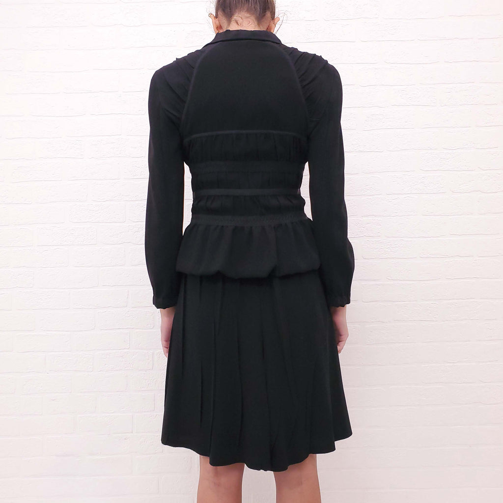 PRADA BLACK ROUCHED SKIRT SET WITH RIBBON DETAIL - SIZE 40