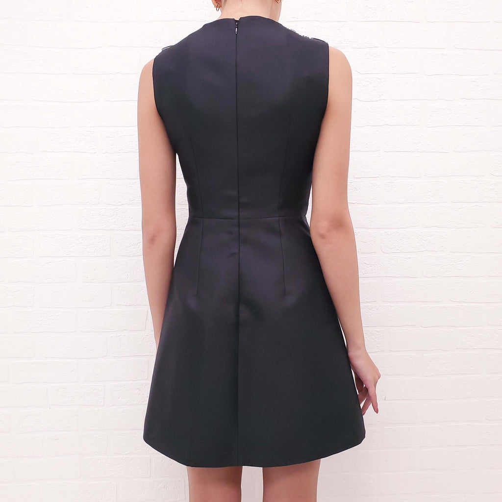 PRADA BLACK SATIN BEADED DRESS - SIZE 38