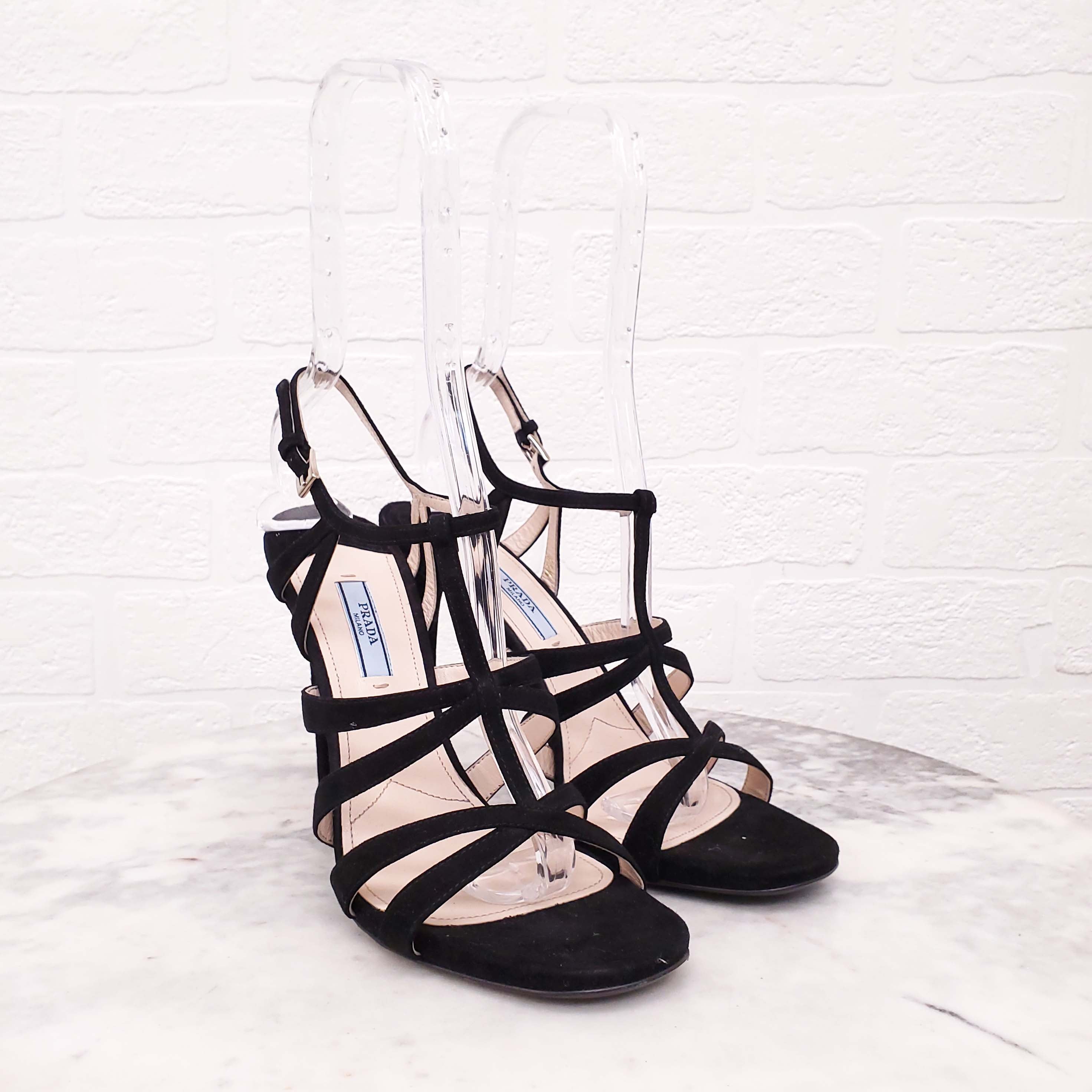 PRADA BLACK SUEDE HEELS - SIZE 39.5