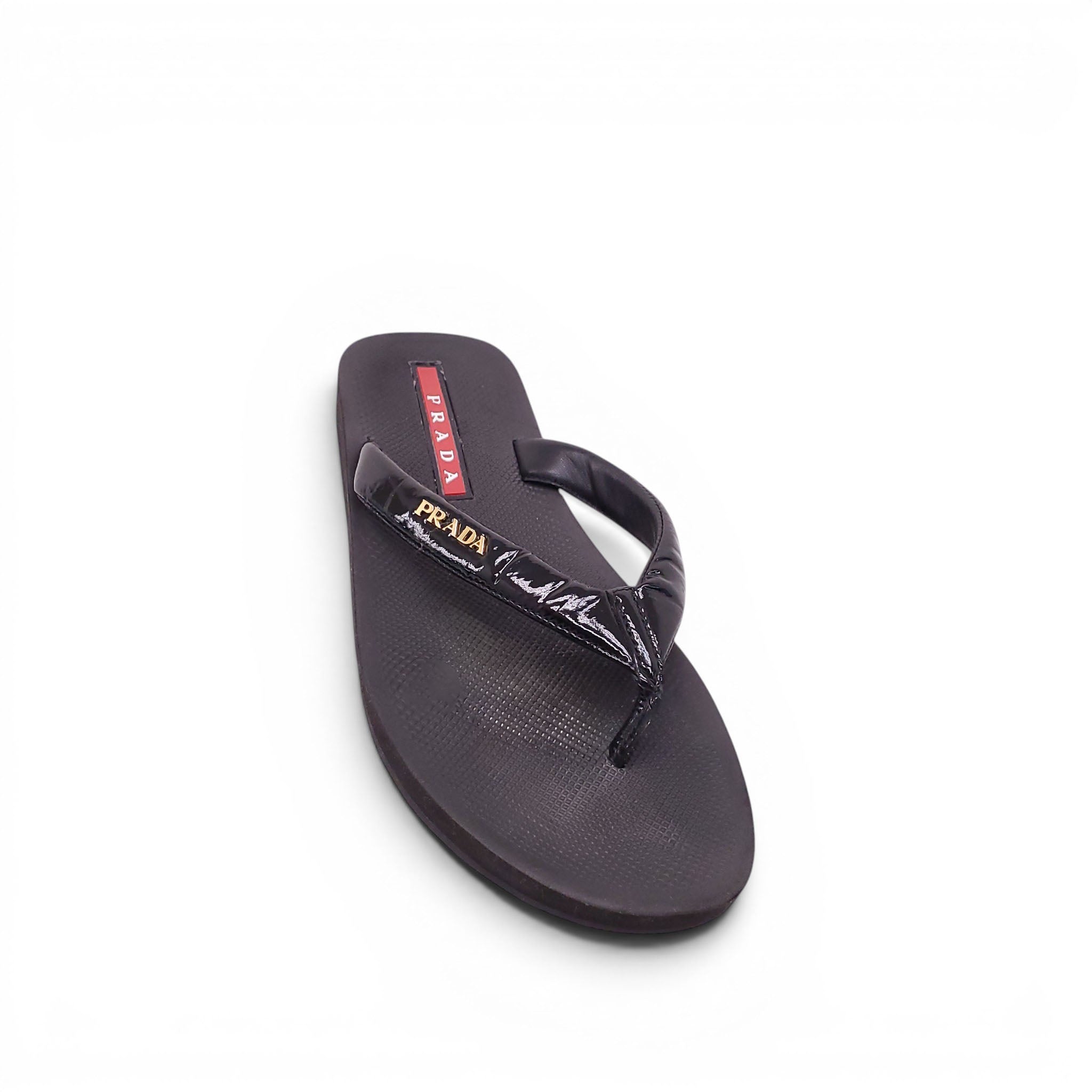 PRADA BLACK THONG SANDALS - SIZE 36.5