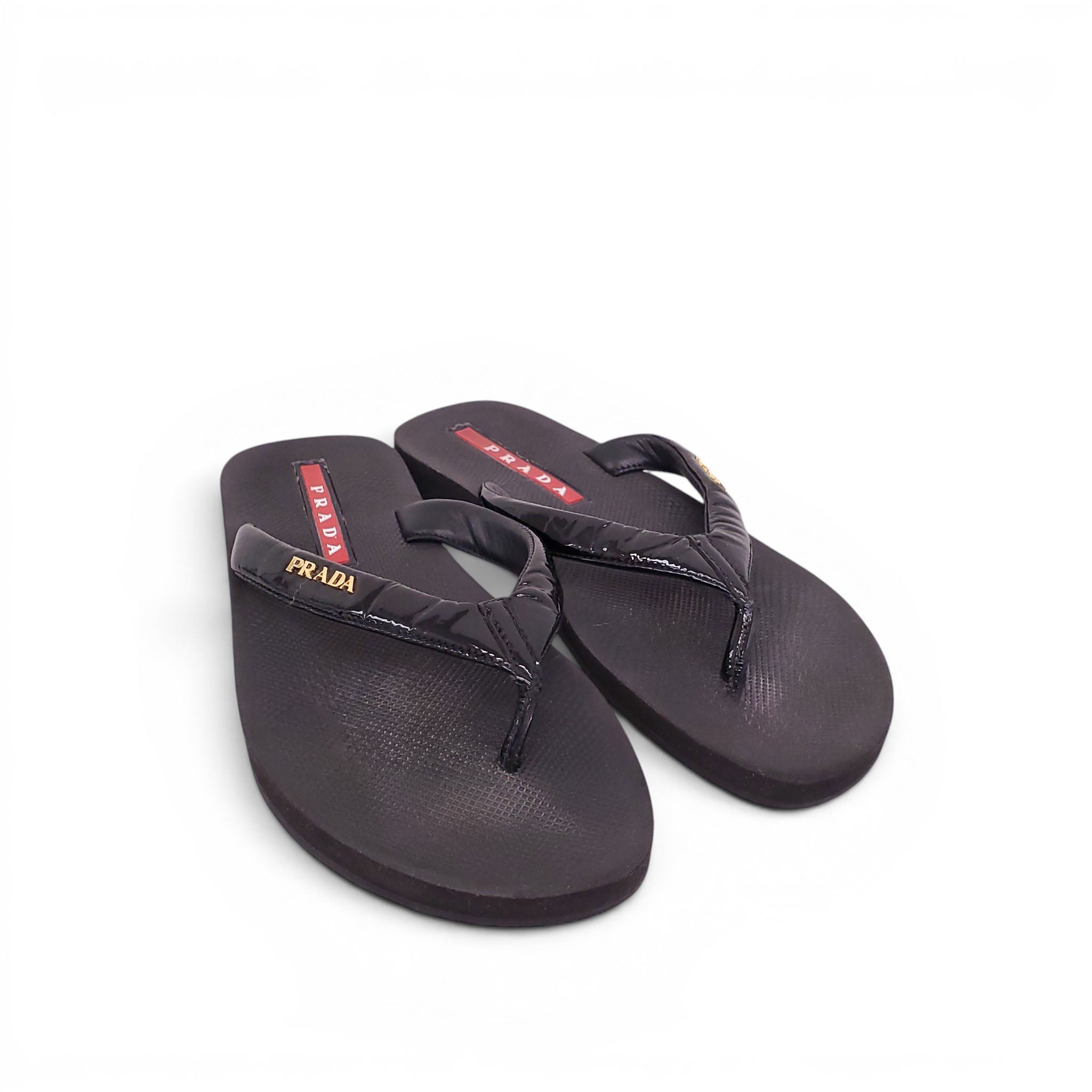 PRADA BLACK THONG SANDALS - SIZE 36.5