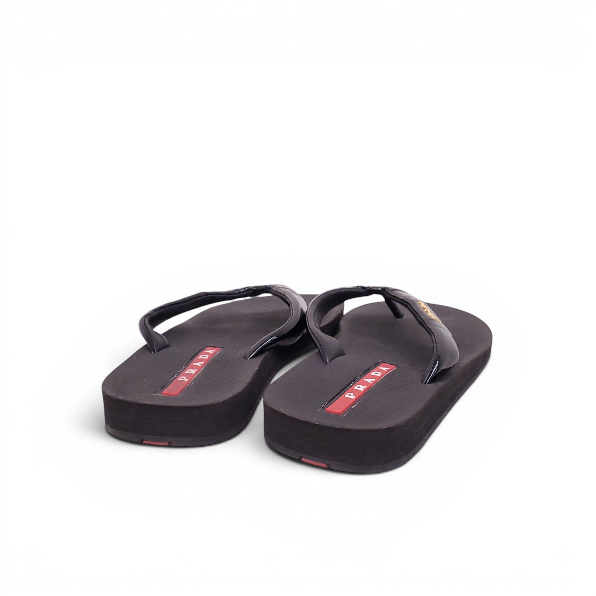 PRADA BLACK THONG SANDALS - SIZE 36.5