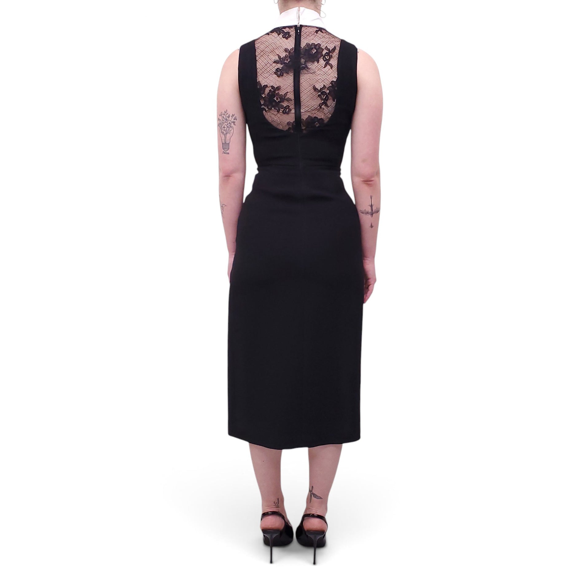 PRADA BLACK TUXEDO DRESS WITH LACE DETAIL - SIZE 36