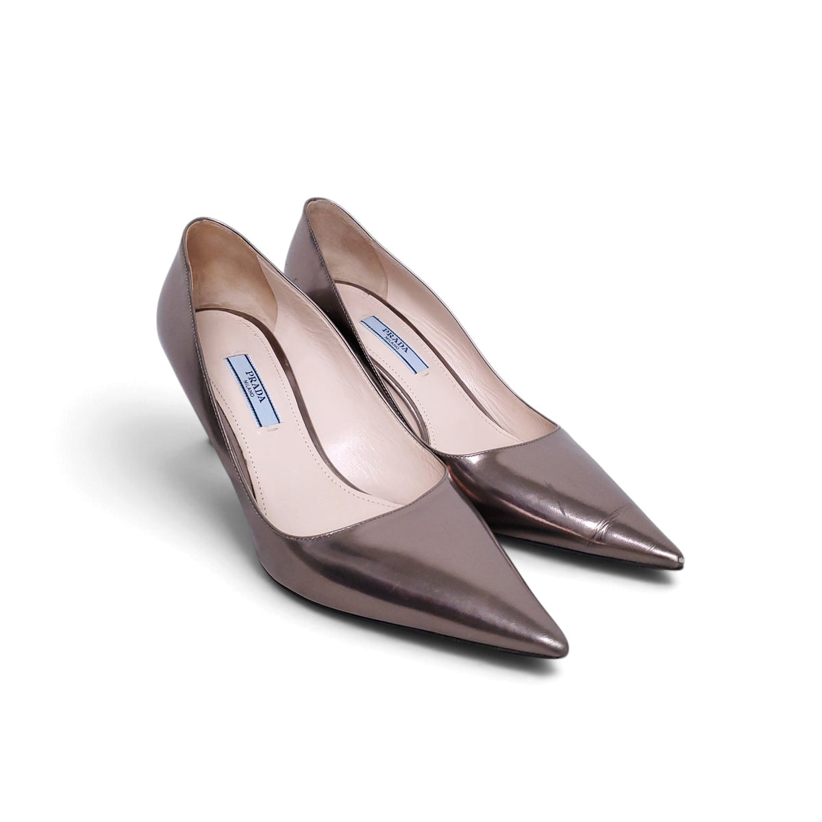 PRADA BRONZE METALLIC KITTEN HEELS - SIZE 38