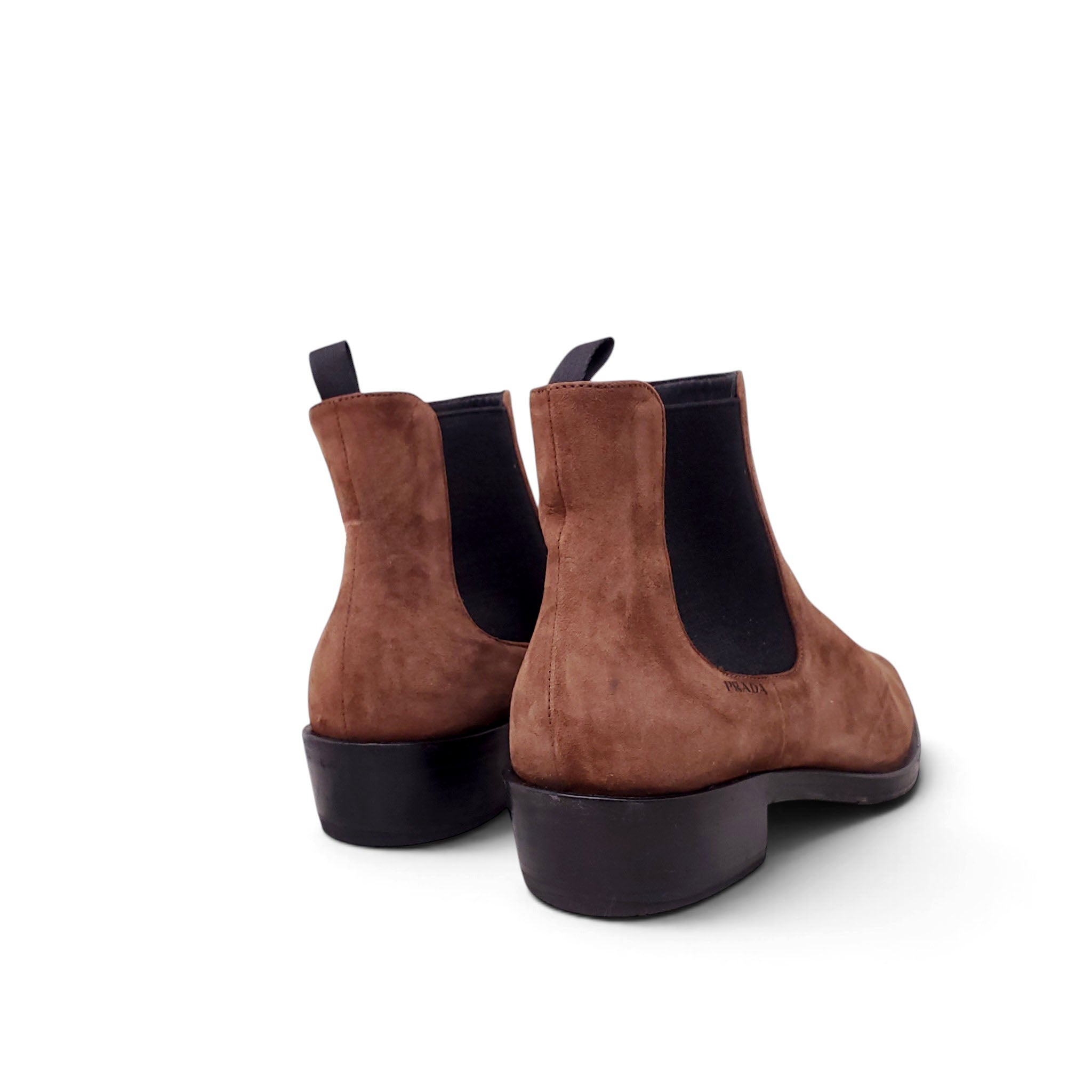 PRADA BROWN SUEDE CHELSEA BOOTS WITH LOGO - SIZE 38