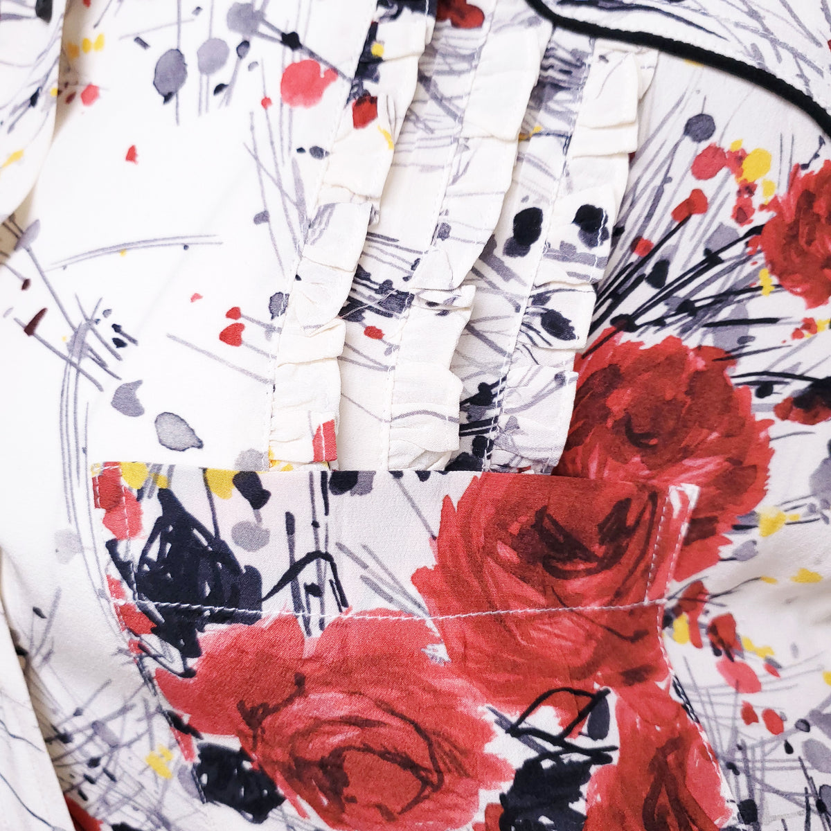 PRADA CREAM FLORAL WESTERN TUXEDO BLOUSE - SIZE 42