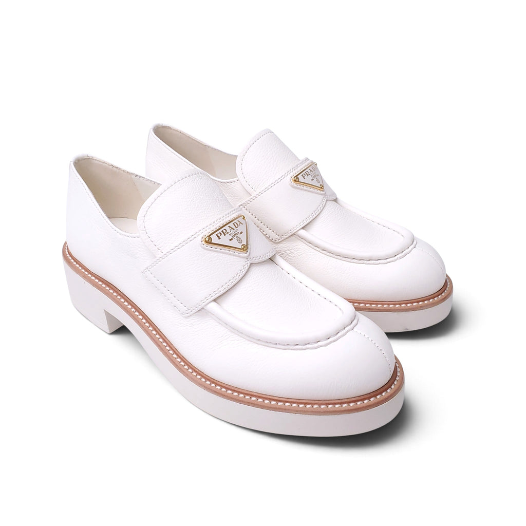 PRADA CREAM LOGO LOAFERS - SIZE 39