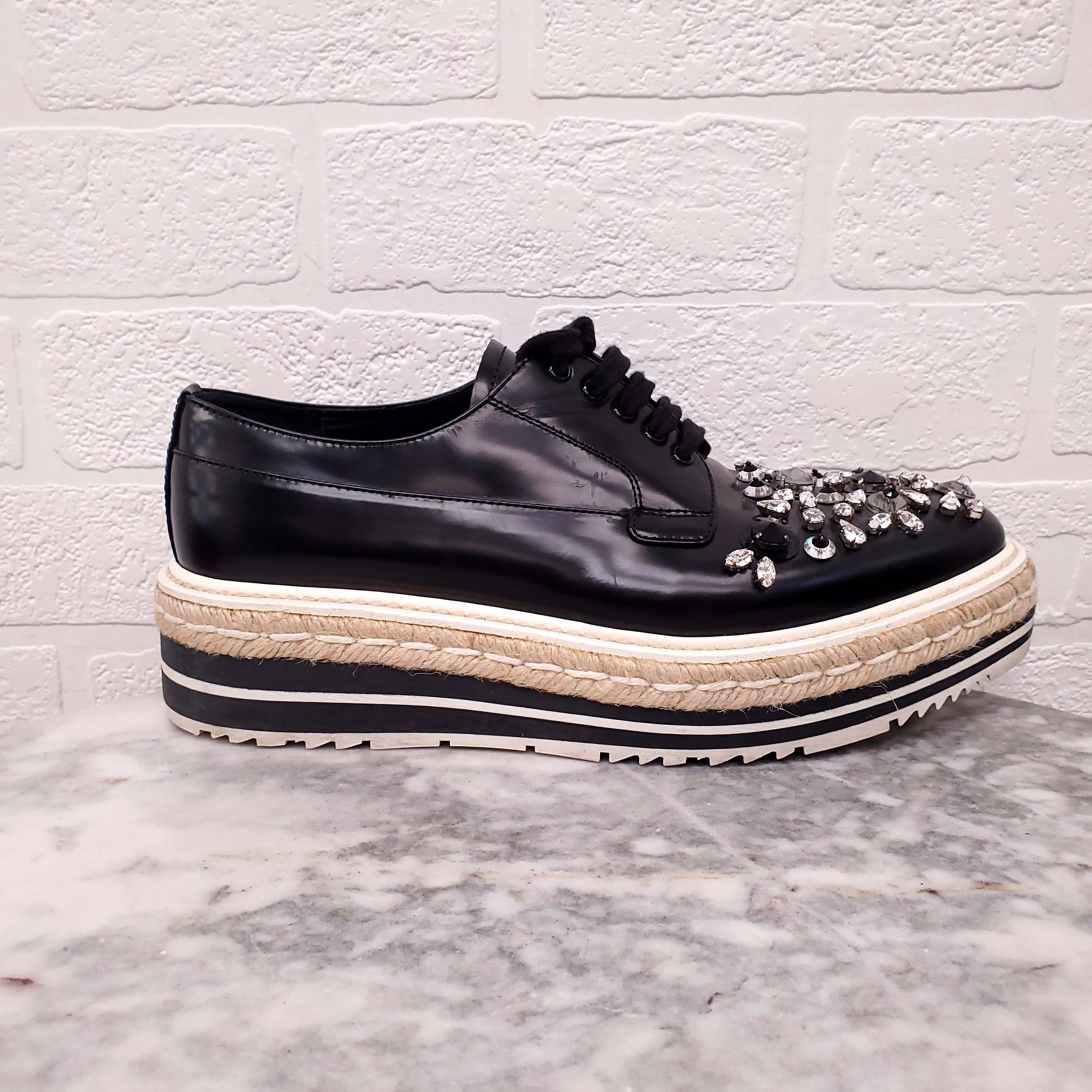 PRADA ESPADRILLES SNEAKERS WITH RHINESTONE DETAILS - SIZE 39