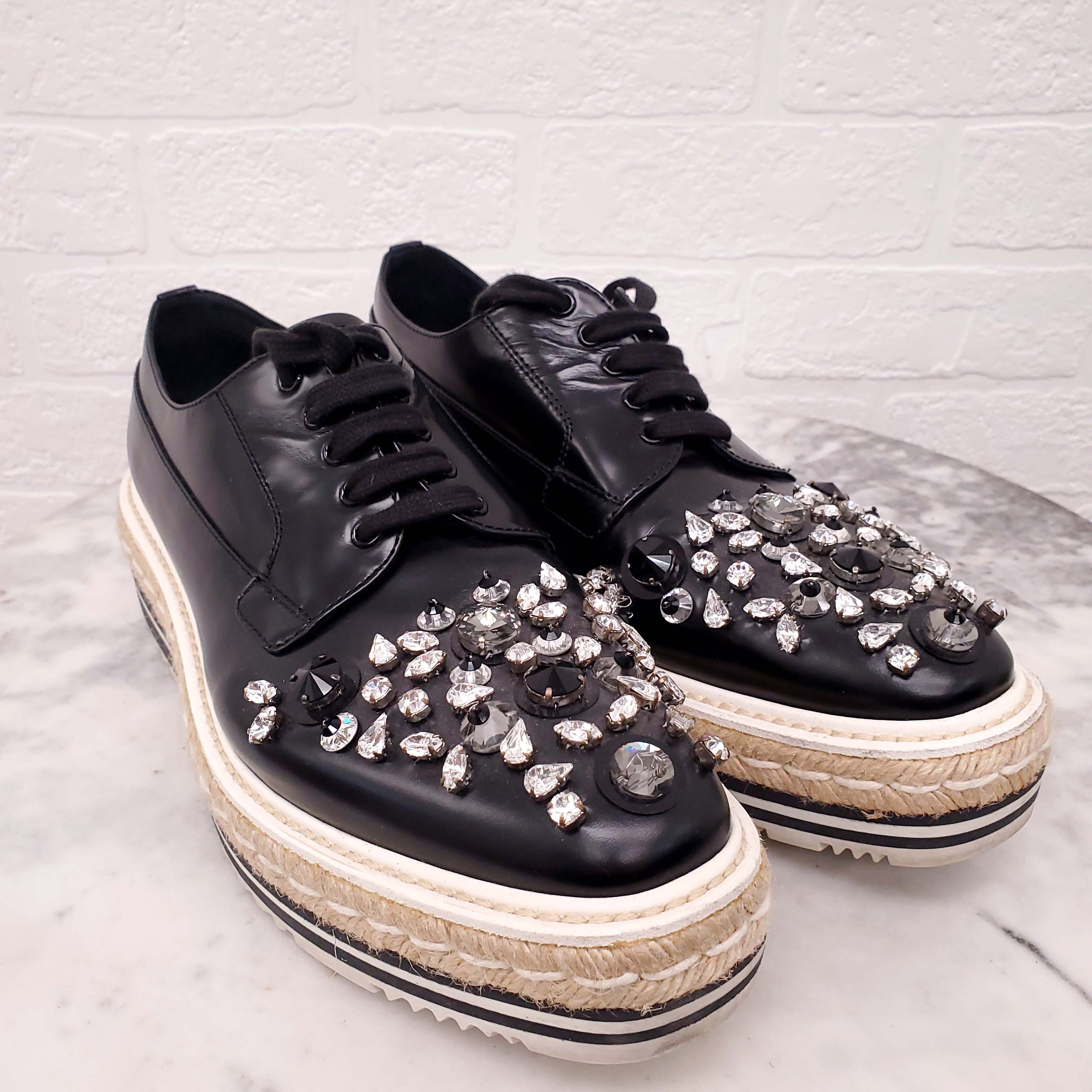 PRADA ESPADRILLES SNEAKERS WITH RHINESTONE DETAILS - SIZE 39