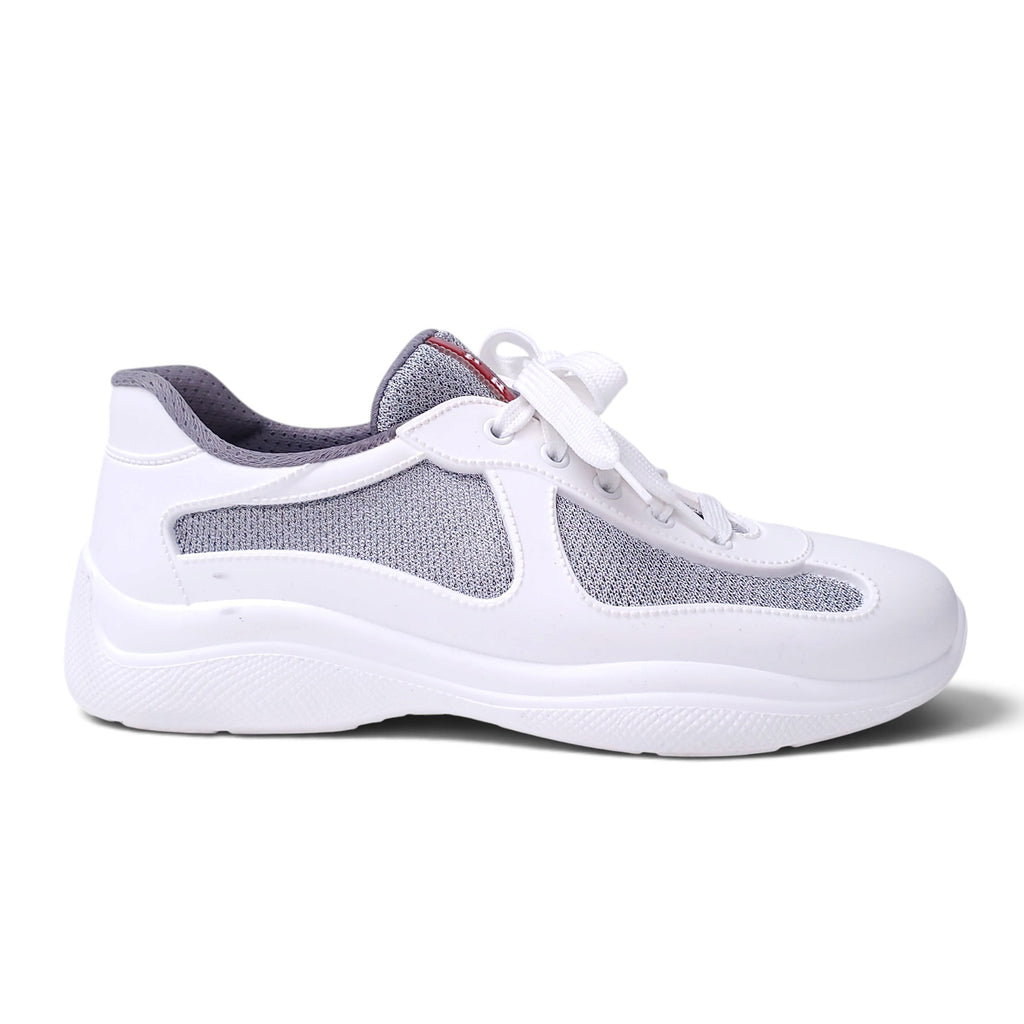 PRADA GREY AND WHITE LOGO SNEAKERS - SIZE 39
