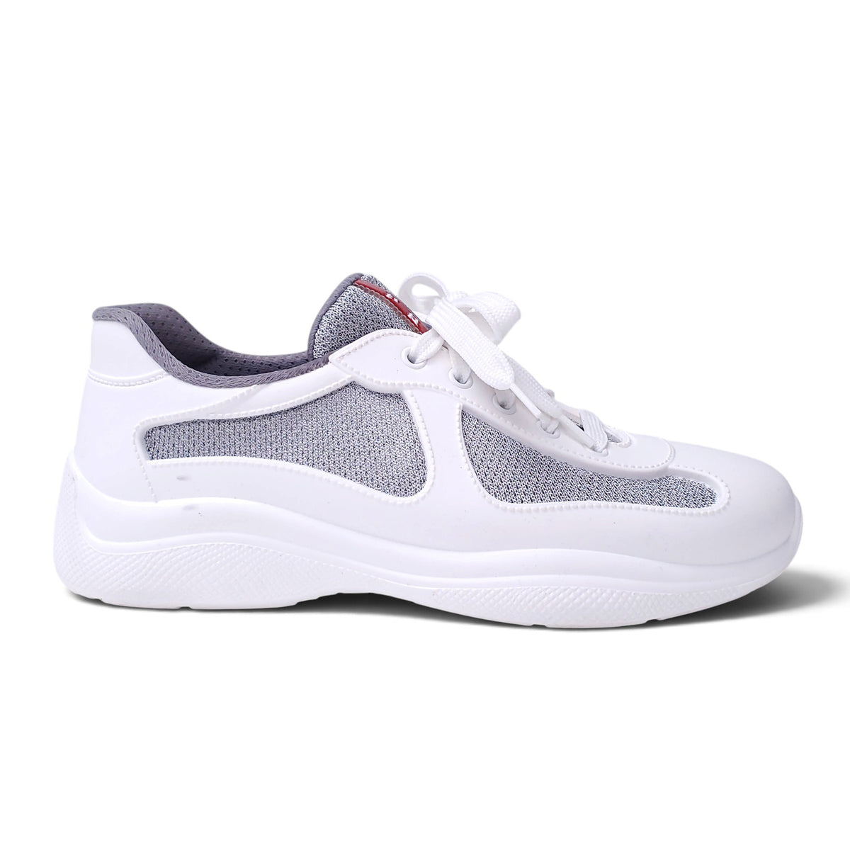 PRADA GREY AND WHITE LOGO SNEAKERS - SIZE 39