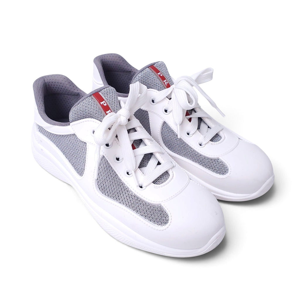 PRADA GREY AND WHITE LOGO SNEAKERS - SIZE 39