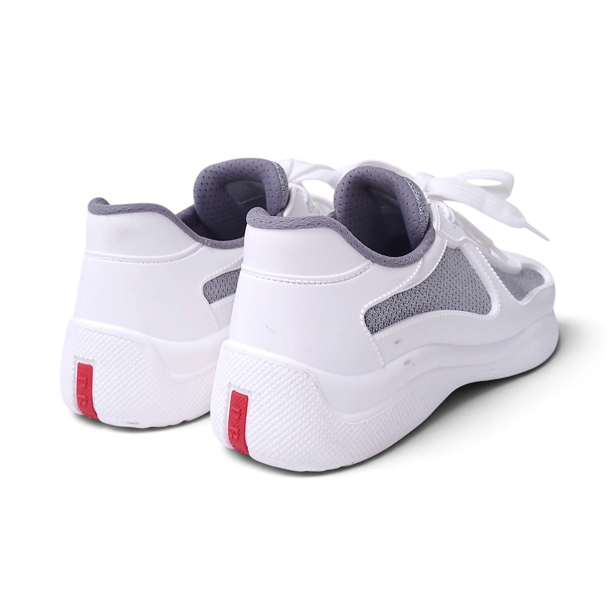 PRADA GREY AND WHITE LOGO SNEAKERS - SIZE 39