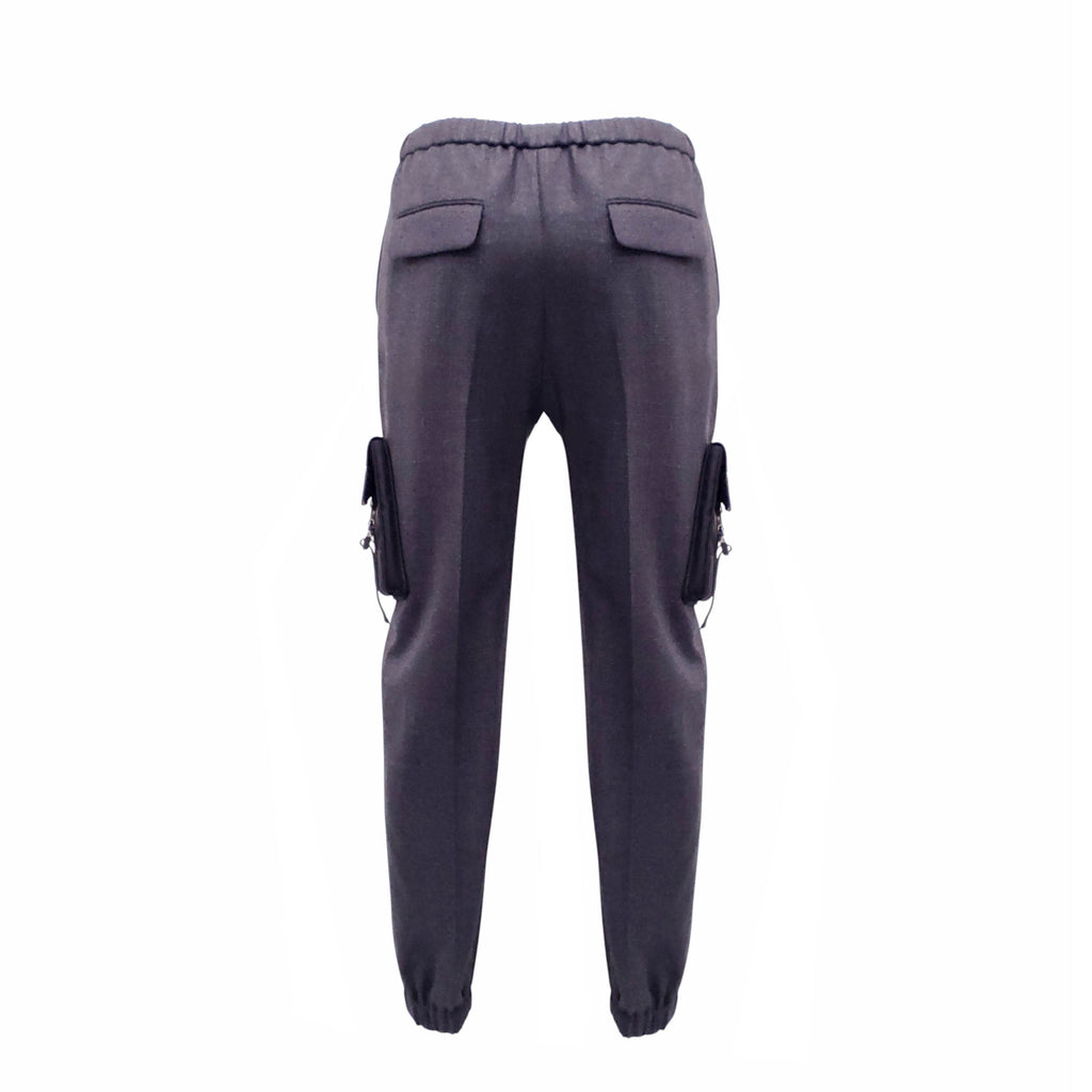 PRADA GREY CARGO PANTS WITH NYLON LOGO POCKETS - SIZE 42