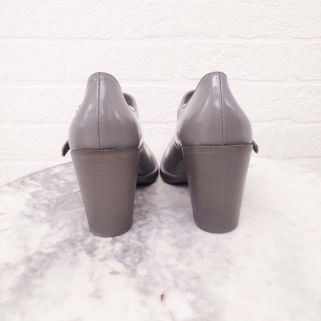 PRADA GREY MARY JANE LEATHER PUMPS - SIZE 38